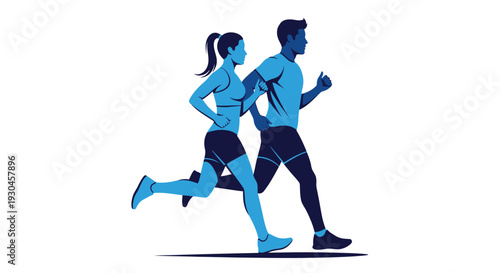 Couple running together in athletic clothing with a dynamic vector illustration design