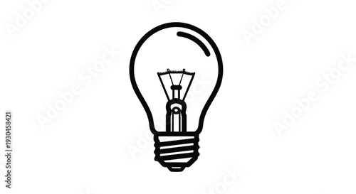 A simple, symmetrical illustration of a light bulb. The bulb's filament and base are clearly rendered, and it is set against a clean white background