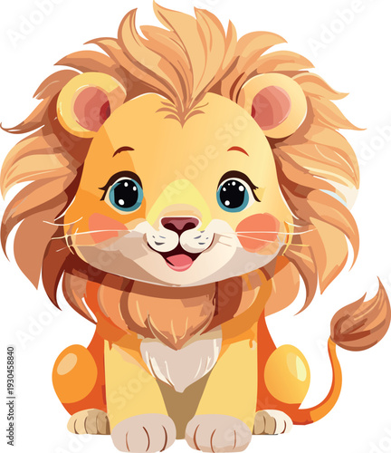 Friendly pastel lion cub illustration in soft watercolor style. Ideal for safari nursery themes, baby apparel, and children’s wall art.