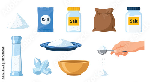 Various representations of salt packets jars piles and dispensing methods