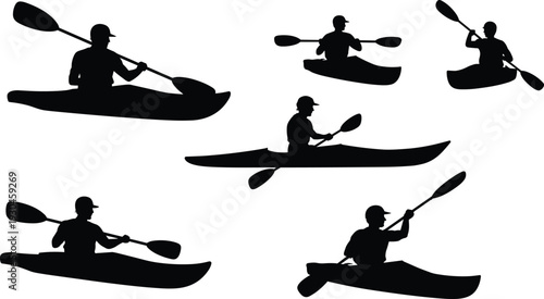 Kayaking silhouettes, water sports vector, outdoor recreation clipart, paddling illustration, kayak adventure design, river activity icon, boating graphics, fitness art