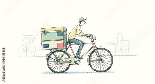 Man Riding Bicycle with Cargo Trailer.