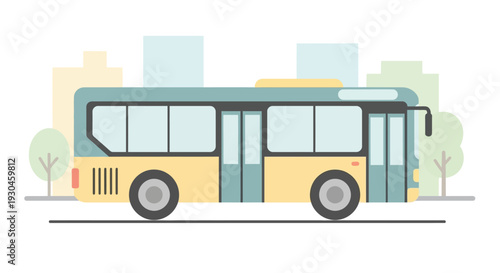 Yellow City Bus Illustration Side View.