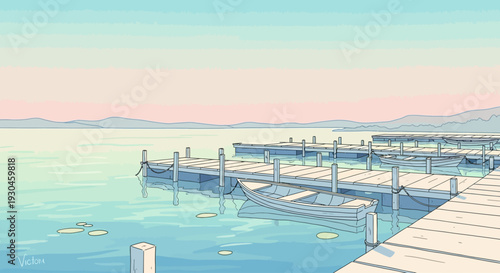 Serene Dock Scene with Calm Water.