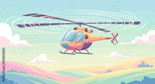 Colorful Helicopter in Flight Illustration.