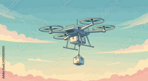 Drone Delivering Package in the Sky.