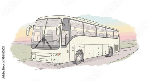 White Tourist Coach Bus Illustration.