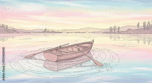 Sinking Wooden Boat in Calm Water.