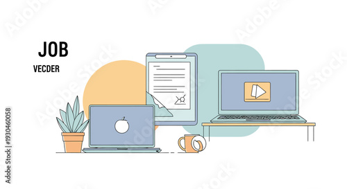 Laptop Computer with Resume and Job Application.