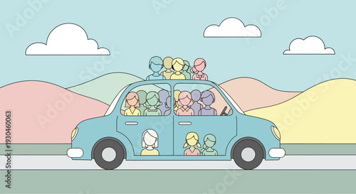 Vintage Car with Stuffed Animals Inside.