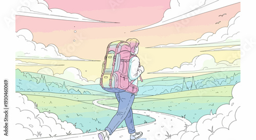Woman Hiking with Large Backpack.