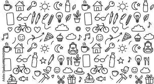 Doodle pattern background of daily lifestyle icons collection