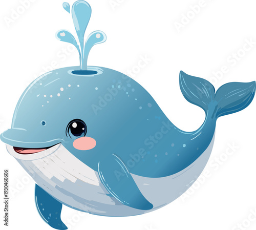 Pastel baby whale illustration in soft watercolor style, isolated on white. Perfect for ocean-themed nursery decor and baby products.