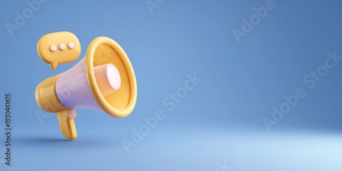 3D megaphone with message bubble icon,vector illustration,logo design,copy space,clipart,PNG.