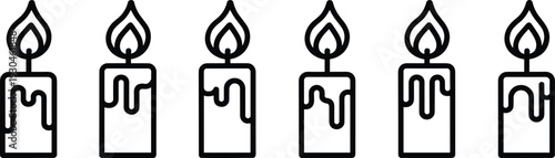 Candle Flame Outline Icon Set Featuring Melting Wax Drip Symbols Vector Illustration Collection Isolated on Gray Background