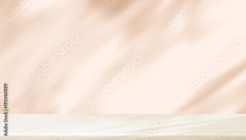 Shadow leaf,Light on Wall Background,Studio room,beige stand podium and natural sunlight texture on floor,Backdrop 3D Display for summer,autumn product presentation