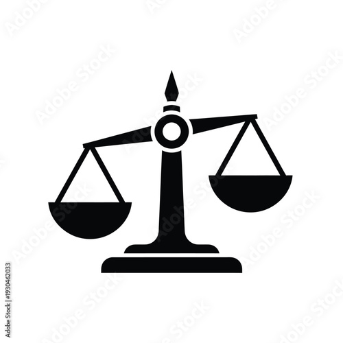 Black silhouette of justice scales on white background