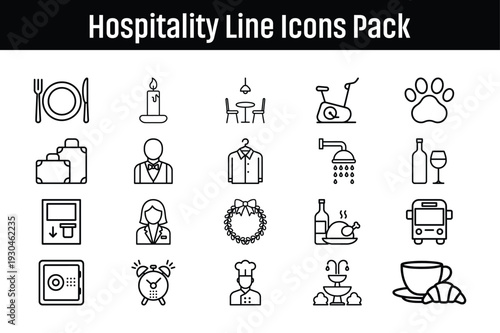 Hospitality Line Icons Pack – Hotel Service Travel Outline Vector Set