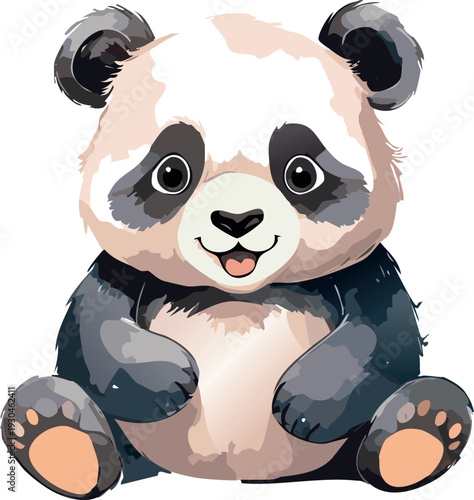 Sweet pastel baby panda sitting in soft watercolor style, isolated on white. Perfect for nursery decor, baby clothing prints, and children’s products.