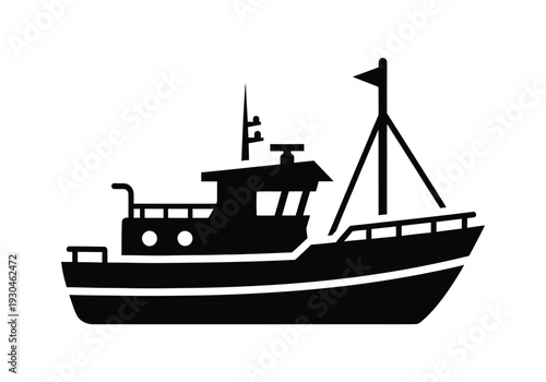 Fishing boat silhouette on white background ship vessel