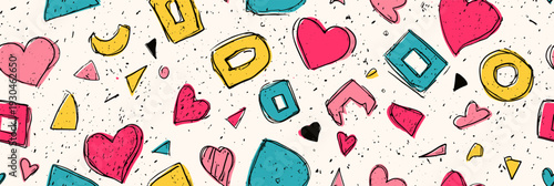 Hearts in a cute retro doodle style creating a vibrant seamless pattern. Seamless heart pattern representing love and romance