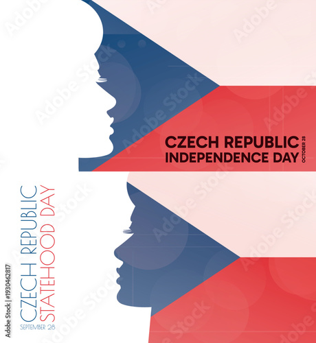 Czech Republic Independence, Statehood Day banner pack. Vector illustration with flag colors, person silhouette for web panel, event, social media post. Patriotic celebration backdrop, background