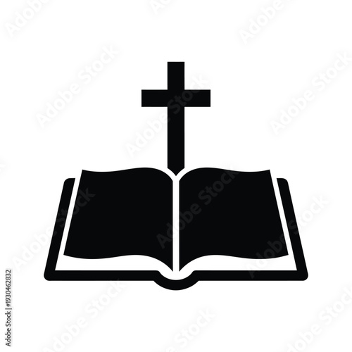 Open Bible with Christian Cross Icon religion faith