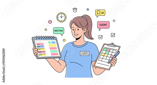Woman Organizing Tasks with Calendars and Lists.