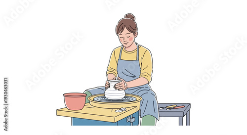 Woman Potter Creating Ceramic Artwork.