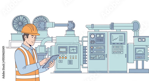 Engineer Inspecting Industrial Equipment and Machinery.