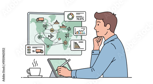 Man Analyzing Data on Digital Tablet.