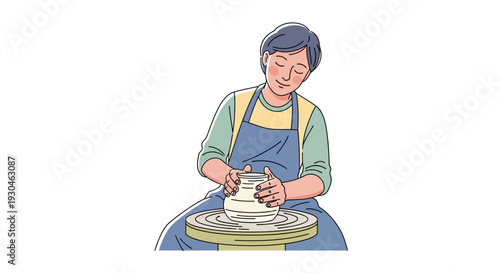 Woman Creating Ceramic Pottery on Wheel.