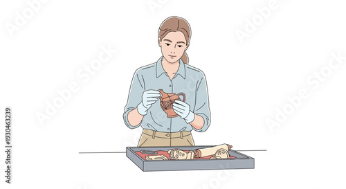 Woman Examining a Human Skeleton Model.