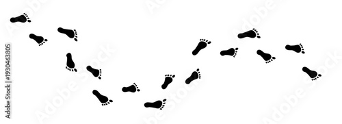 Human footprints tracking following a curved path. Barefoot footprint trail of human mark. Footprint path simple silhouette.