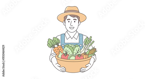 Farmer Holding Basket of Fresh Vegetables.