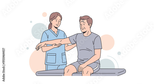 Physical Therapist Examining Male Patients Arm.