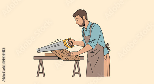 Man Working on Wood with Hand Plane.