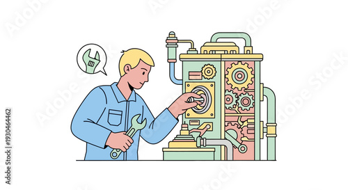 Mechanic Working on Complex Machine Parts.