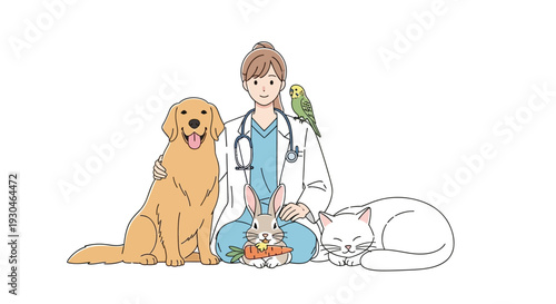 Veterinarian with Dog and Cat Illustration.