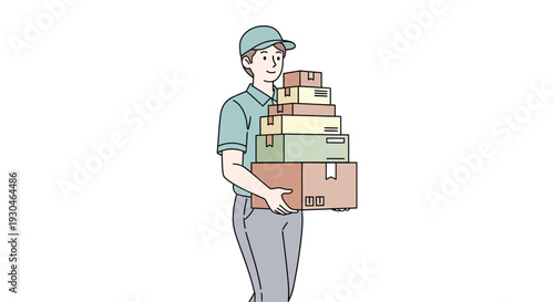 Delivery Man Holding Stack of Boxes.