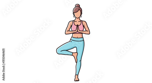 Woman Practicing Yoga in Tree Pose.