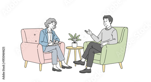 Therapist and Patient Sitting in Armchairs.