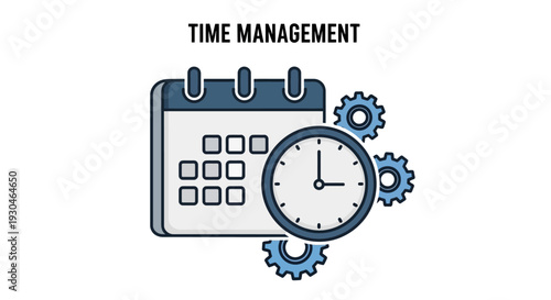 Visual representation of strategic time management, featuring a calendar, clock, and gears, symbolizing effective planning, scheduling, and efficient task organization