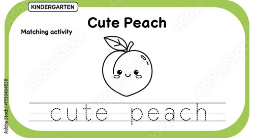 Cute Peach Matching Activity for Kindergarten Kids - Tracing Worksheet