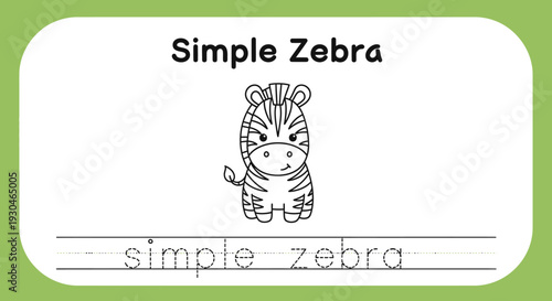 Cute Simple Zebra Illustration for Kids Learning and Tracing Activities