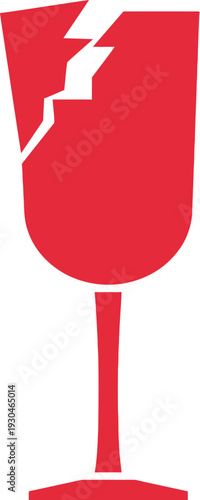 Red fragile glass icon or broken wine glass pictogram for shipping and packaging