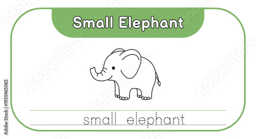Cute Small Elephant Illustration, Simple Line Art, Baby Animal Drawing for Kids