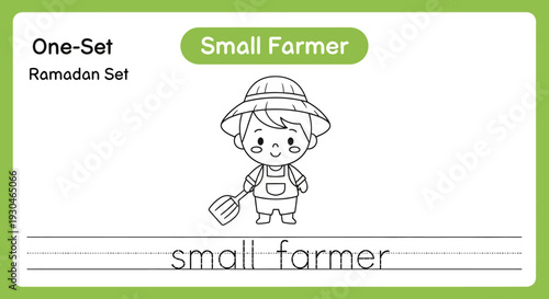 Cute Small Farmer Coloring Page for Kids - Ramadan Set