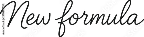 Handwritten new formula in clean black script on white, ideal for skincare packaging, product updates, marketing banners, and ecommerce graphics.