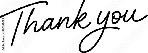 Minimal black calligraphy saying thank you, elegant handwritten typography for cards, branding, notes, and appreciation messages with clean background.